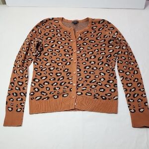 Ann Taylor Factory Size XS Leopard Print Button-Up Sweater Cardigan 100% Cotton